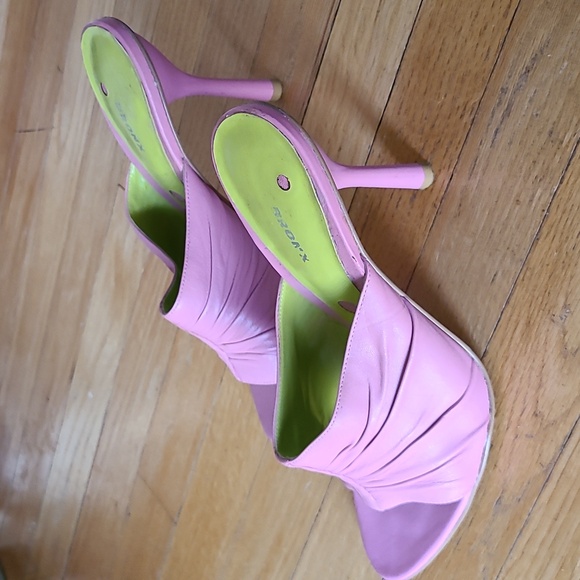 Pink Leather Sandal Mule Heels 10 - Picture 3 of 5